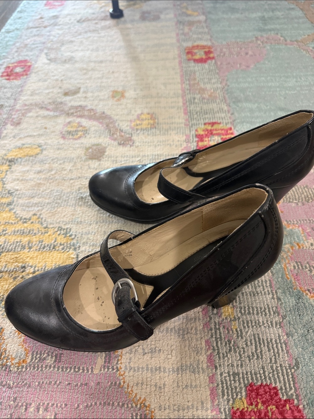 Naturalizer Black Leather Mary Jane Pumps with Buckle - Picture 2 of 3